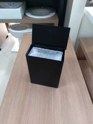 Lixeira Inox Preta 10x20x26 Tampa Articulavel 18588