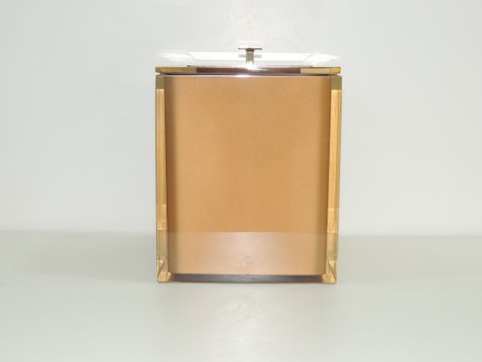 Lixeira Quadrada 8 litros 22x22x25 em Poliester Cristal Ouro com tampa Dourada