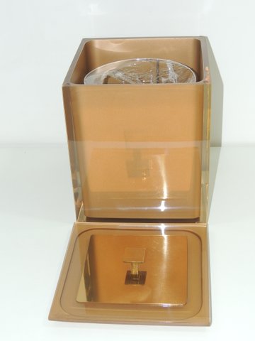 Lixeira Quadrada 8 litros 22x22x25 em Poliester Cristal Ouro com tampa Dourada