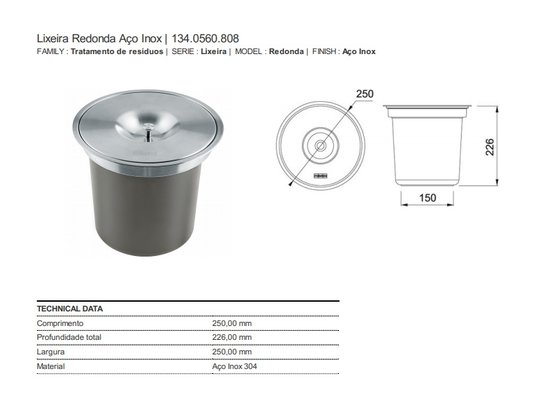 Lixeira Cozinha 5 litros Inox 16168 Franke