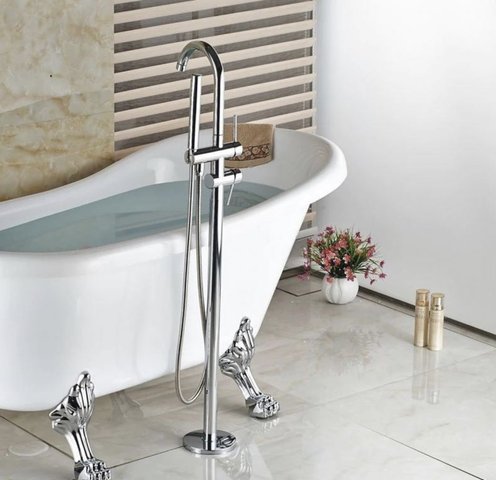 Misturador Monocomando de Piso para Banheira com ducha manual cromado