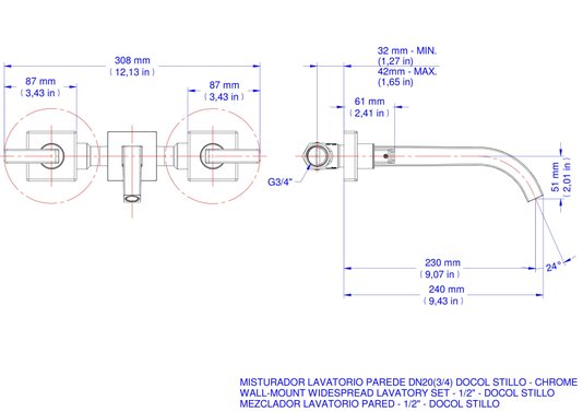 Misturador Docol para Lavatorio de Parede DocolStillo 832406 Cromado