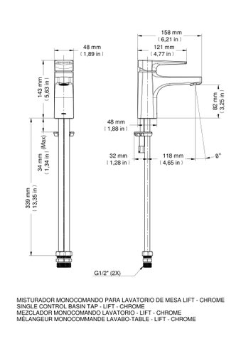 Misturador monocomando de mesa para lavatório Lift Ônix 7959CE Docol