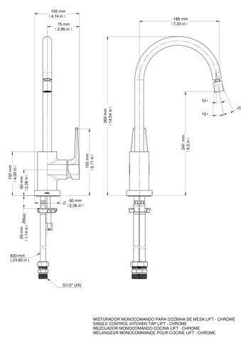 Misturador Monocomando para Cozinha de Mesa Bica Alta LIFT 796206 Docol