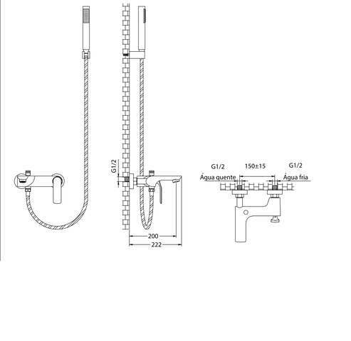 Monocomando de Parede para Banheira Rainbow DK5052GO Doka