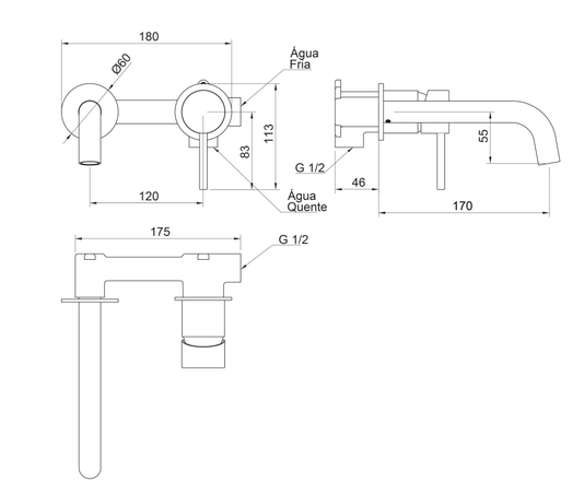 Monocomando de Parede para Lavatório Loop DK5164CR Chrome Doka