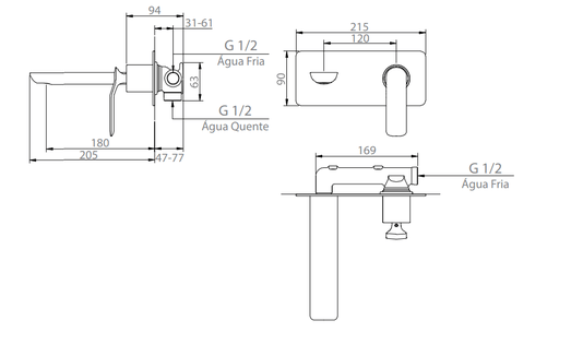 Monocomando de Parede para Lavatório Rainbow DK5047MW Doka