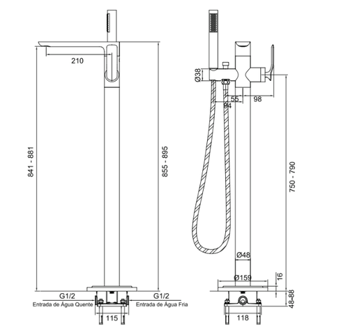 Monocomando de Piso para Banheira Rainbow DK5017GM Doka
