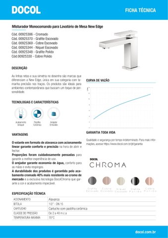Monocomando para banheiro New Edge grafite escovado 925370 Docol