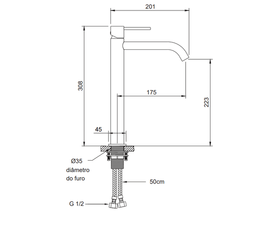 Monocomando para Lavatorio 223mm Loop DK5163CR Chrome Doka