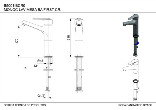 Monocomando para lavatorio First bica alta B5001IBCR0 Incepa