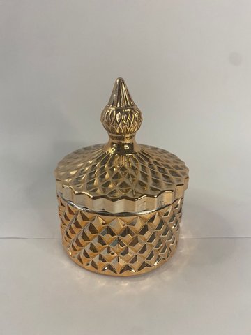 Pote Rosê Gold Redondo em Vidro Trabalhado