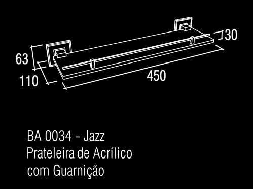 Prateleira de acrilico com guarnição polido/cromo/branco Jazz BA 034.226 Zen Design