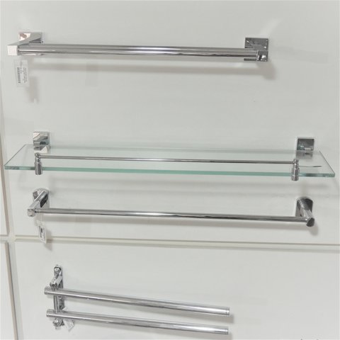 Prateleira/Porta Shampoo cromado com Vidro e Grade 60cm Quadrada 3677