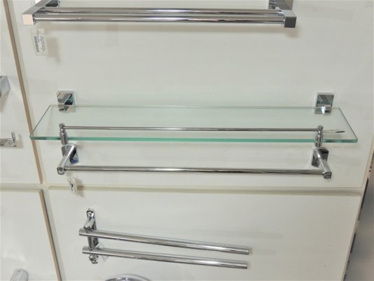 Prateleira/Porta Shampoo cromado com Vidro e Grade 60cm Quadrada 3677