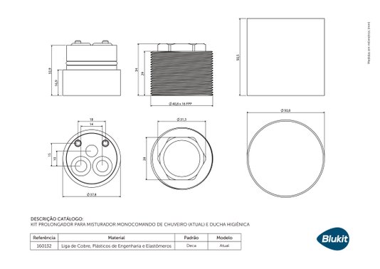 Prolongador para Monocomando de Chuveiro e Ducha Higiênica Deca 160132 Blukit
