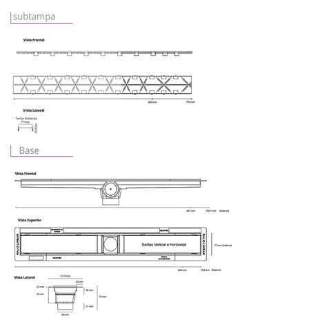 Ralo linear Smart oculto 70cm