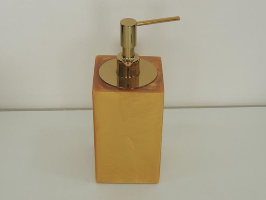 Saboneteira Liquida de Mesa (14,0 X 8,0 X 8,0)cm em Poliester Dourado com Dosador Dourado