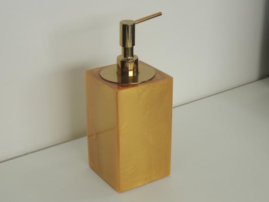 Saboneteira Liquida de Mesa (14,0 X 8,0 X 8,0)cm em Poliester Dourado com Dosador Dourado