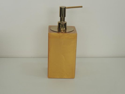 Saboneteira Liquida de Mesa (14,0 X 8,0 X 8,0)cm em Poliester Dourado com Dosador Dourado