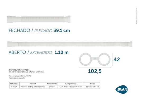 Sifão Tubo Extensivo Simples Universal 1,1 metro Black 30141 Blukit