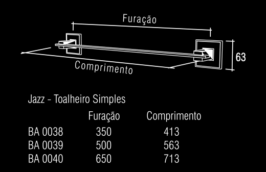 Toalheiro simples 35cm branco/cromo/polido Jazz BA 038.223 Zen Design