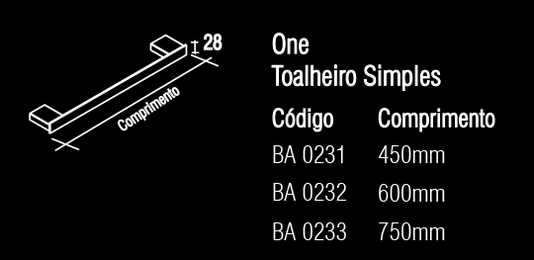 Toalheiro Simples 75cm One Cromo/Polido BA 233.201 Zen Design