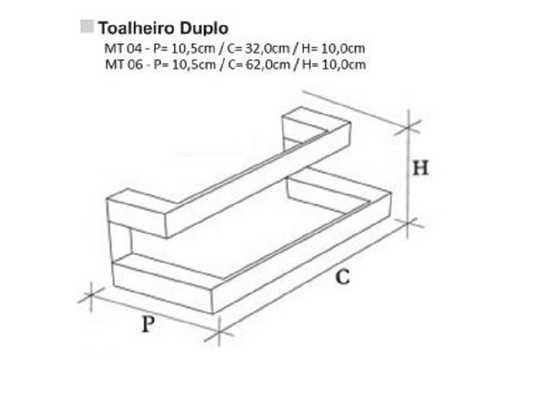 Toalheiro de parede duplo 60cm cromado MT 006 Metric Cony
