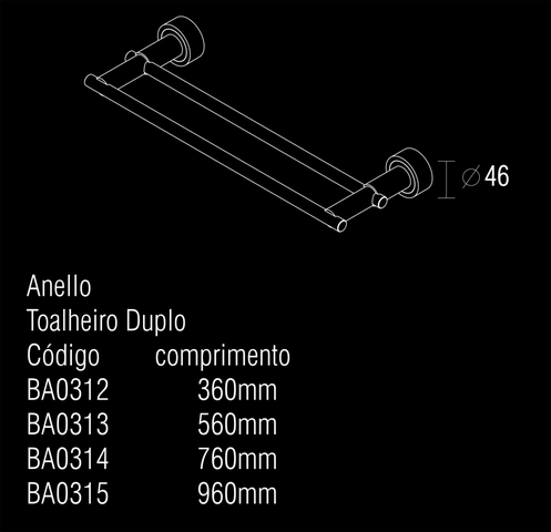 Toalheiro duplo 56cm cromo/cromo/polido Anello BA 0313.694 Zen Design