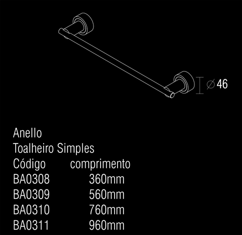 Toalheiro simples 76cm cromo/cromo/polido Anello BA 0310.694 Zen Design