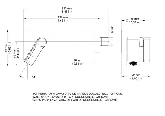 Torneira Docol para Lavatorio de Parede Docol Stillo 823406 Cromada