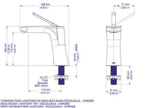 Torneira Docol para Lavatório de Mesa Bica Baixa DocolKaila 886106