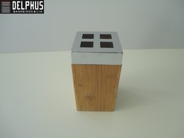 Porta Escova Quadrado de Bambu Com Acabamento Inox