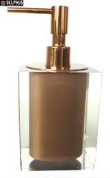 Saboneteira Liquida de Mesa (10,5 X 8,0 X 8,0)cm em Poliester Cristal /Marrom com Tampa Red Gold