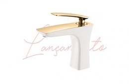 Misturador Monocomando para Lavatorio PURE GOLD Baixo branco com dourado RUBINETTOS