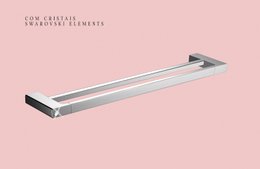 Toalheiro Duplo 55cm Quadro Fashion Cromado com Cristal - RBACE20238 Rubinettos