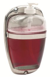 Saboneteira de parede fixa em vidro com aço inox e válvula plástica 46 GLOBO