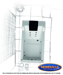 Banheira Imperia 180x85x53 acrílica 6/6 plus com travesseiro e alça Mondialle