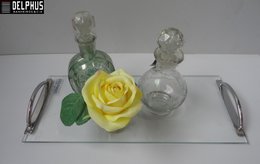 Bandeja Retangular em Latão Cromado Base Vidro 14x33