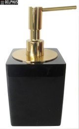 Saboneteira Liquida de Mesa (10,5 X 8,0 X 8,0)cm em Poliester Preto com Tampa Gold