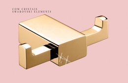 Cabideiro Duplo Quadro Fashion Dourado com Cristal - RBACE20211 RUBINETTOS