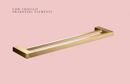 Toalheiro Duplo 55cm Quadro Fashion Dourado com Cristal  - RBACE20118 Rubinettos