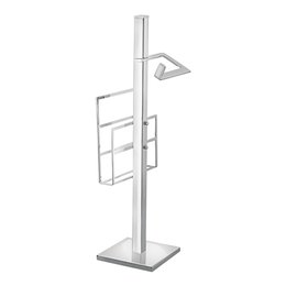 Papeleira de Chão com Porta Revista Quadrada Cromada