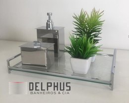 Bandeja Retangular em Inox com Vidro Incolor 20x30