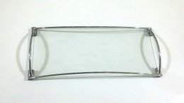 Bandeja Retangular em Latão Cromado e Base Vidro12x28