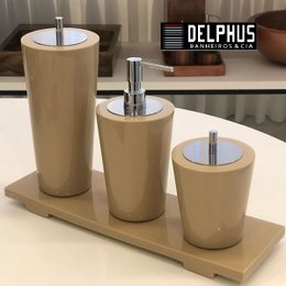 Conjunto Banheiro com 3 Peças - Saboneteira Liquida, Porta Escova, Porta Cotonete Coconut/Tampa Cromada