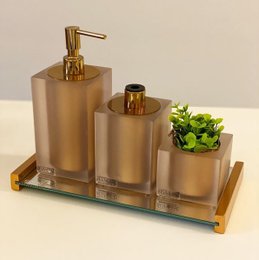 Conjunto para Lavabo Cristal Fosco Ouro com Tampa Red Gold