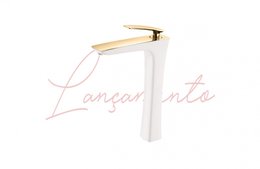 Misturador Monocomando para Lavatorio PURE GOLD Alto branco com dourado RUBINETTOS