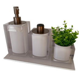 Kit 3 Peças com Bandeja Cristal Branco / Tampa Cobre Escovado Resimetal