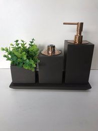 Kit 3 Peças com Bandeja Marrom Fosco / Tampa Red Gold Resimetal